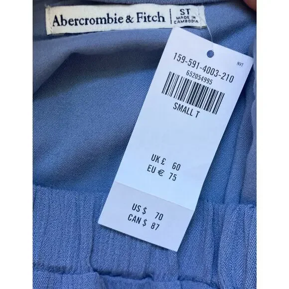 Abercrombie & Fitch One Shoulder Dress Sz Small Tall Crepe Ruched Blue NWT - Picture 9 of 11